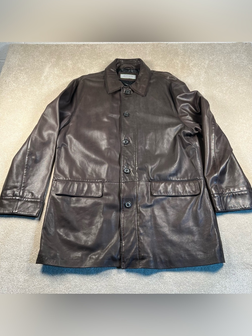 Joseph Abboud Leather Jacket Brown Soft Leather Button Up men's Large